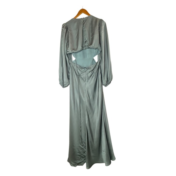 ASTR The Label Quinn MaxiDress Sage Gray Long Sleeve Satin Gown Medium - Picture 3 of 7